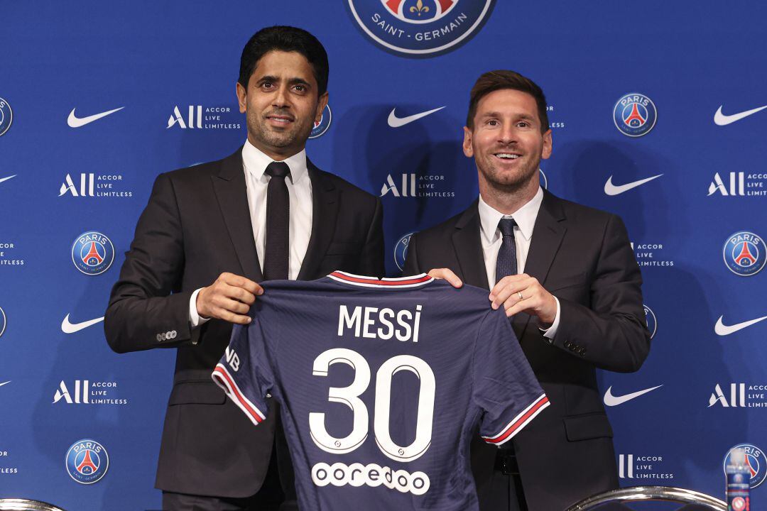 Leo Messi durant la presentació com a nou jugador del PSG