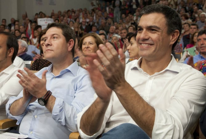 El secretario general del PSOE, Pedro Sánchez, durante el acto de presentación del candidato socialista a la Presidencia de la Junta de Castilla-La Mancha, Emiliano García-Page