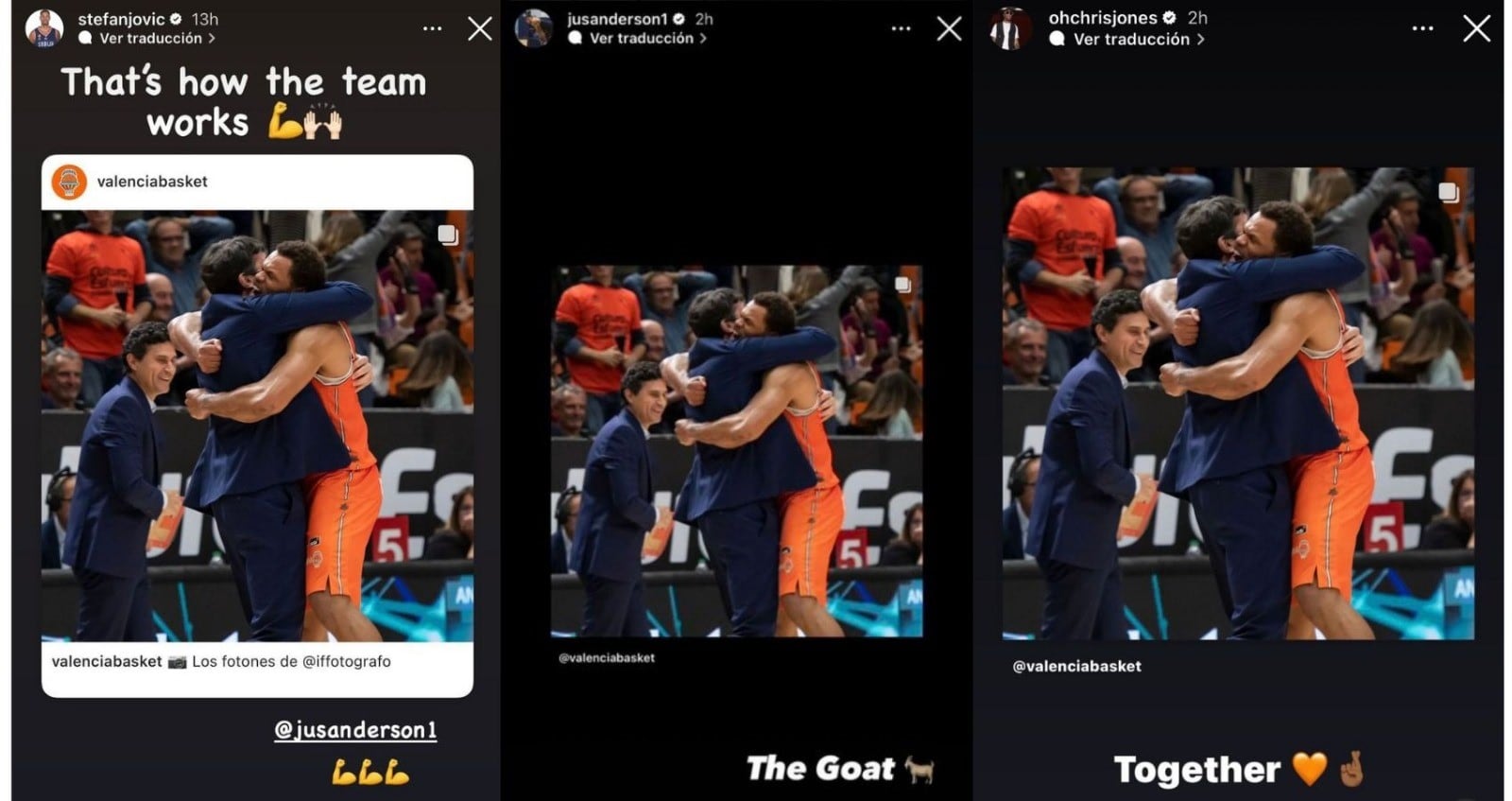 Diferentes publicaciones de Instagram de jugadores de VBC en apoyo de Mumbrú