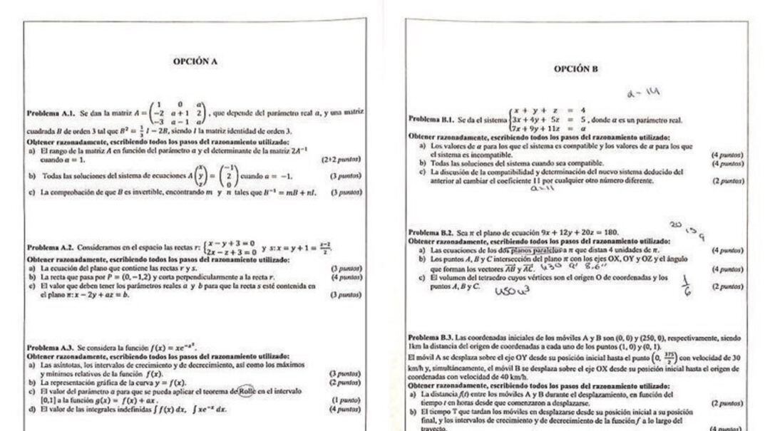 El examen de Matemáticas II de las pruebas de acceso a la universidad que ha generado la polémica