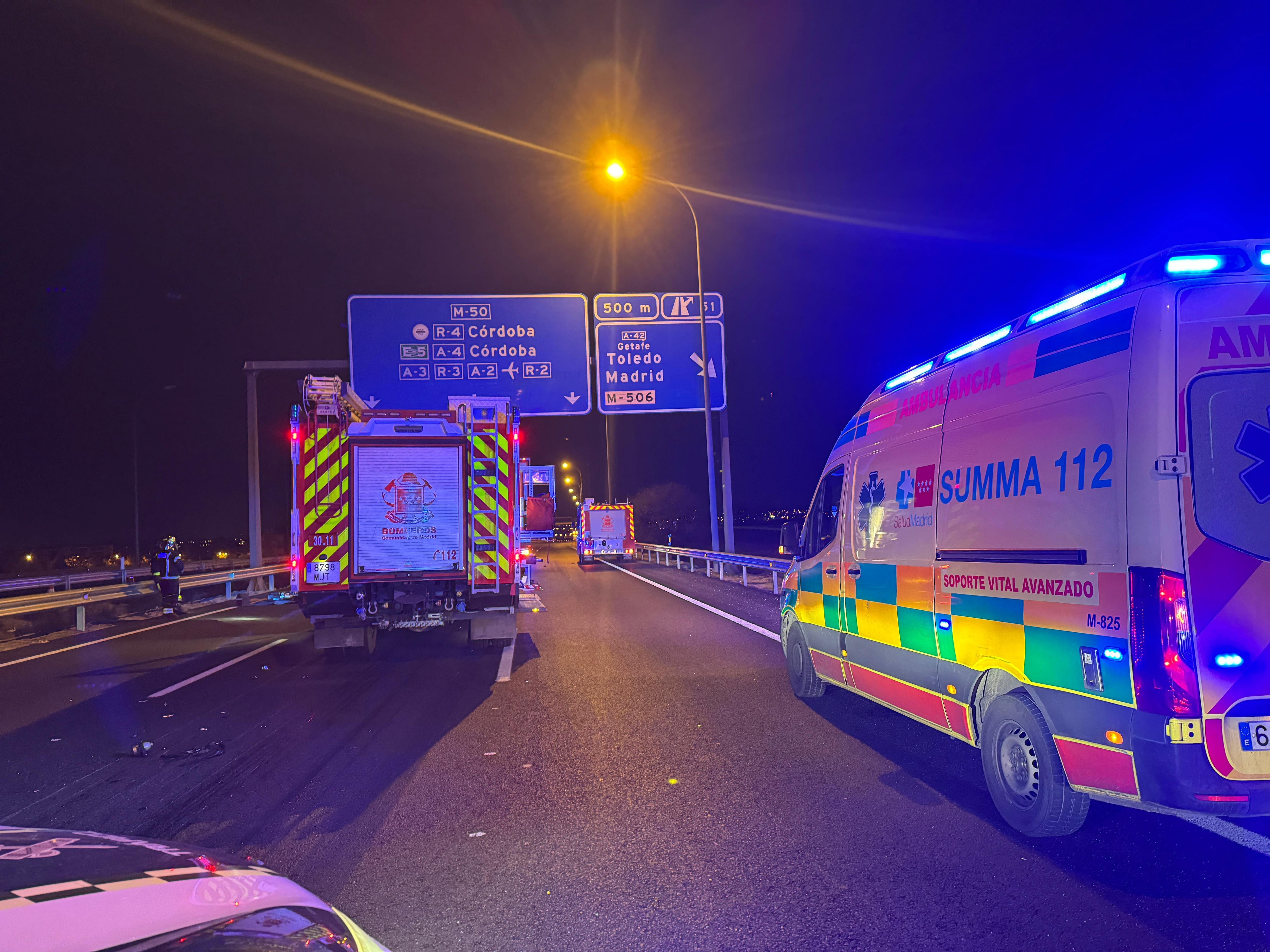 El suceso ocurría sobre las 02:45 horas de la madrugada, en el kilómetro 53 (antes del desvío hacia la A42) en Fuenlabrada