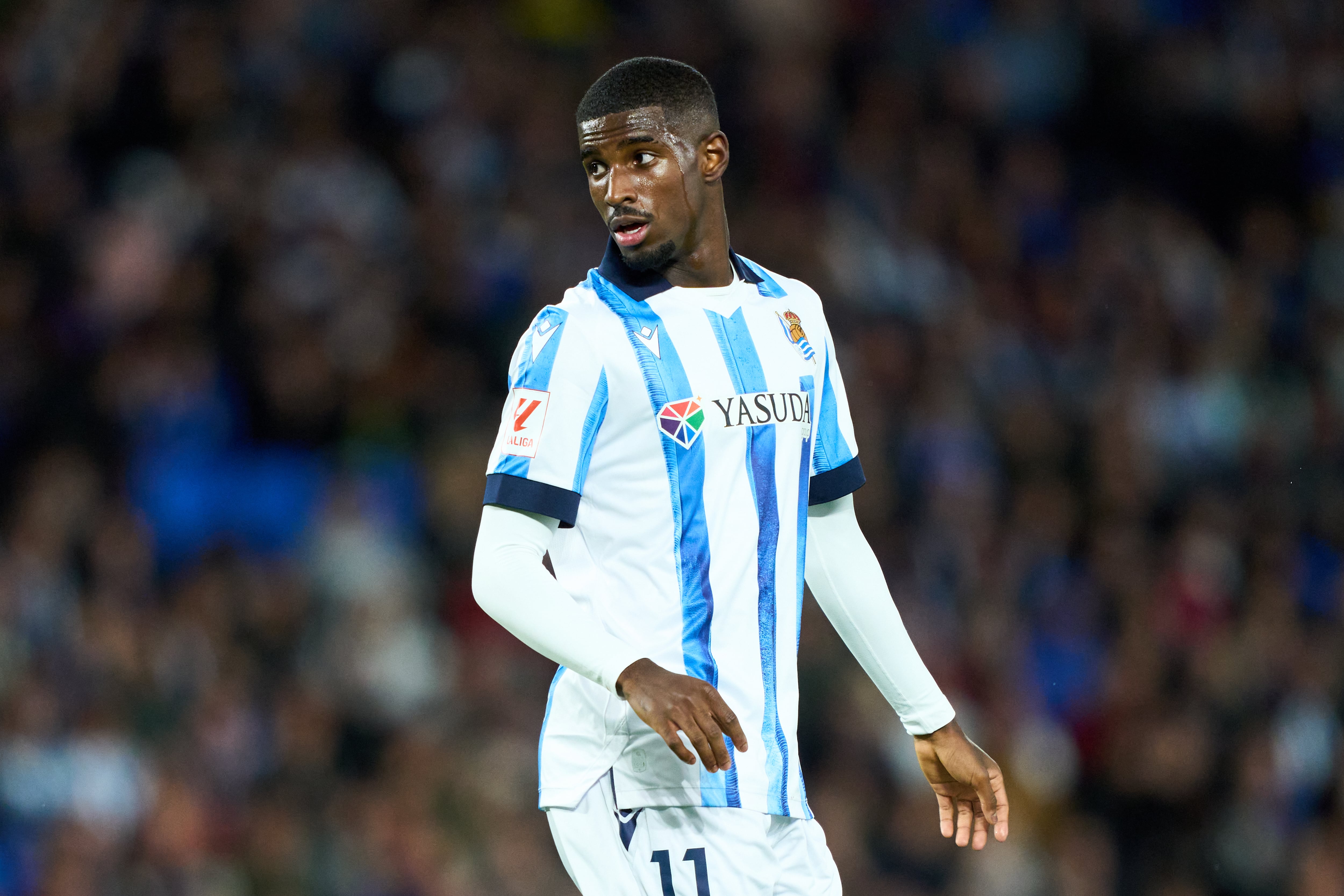 Mohamed-Ali Cho durante el partido de LaLiga EA Sports eentre la Real Sociedad y el FC Barcelona en el Reale Arena. (Photo by Juan Manuel Serrano Arce/Getty Images)