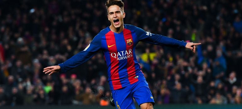 Denis Suárez celebra su gol en el Camp Nou