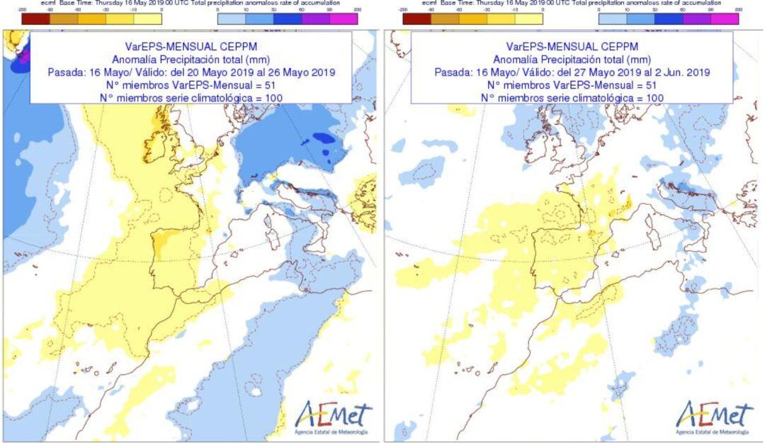 Mapa con la previsión para las próximas semanas