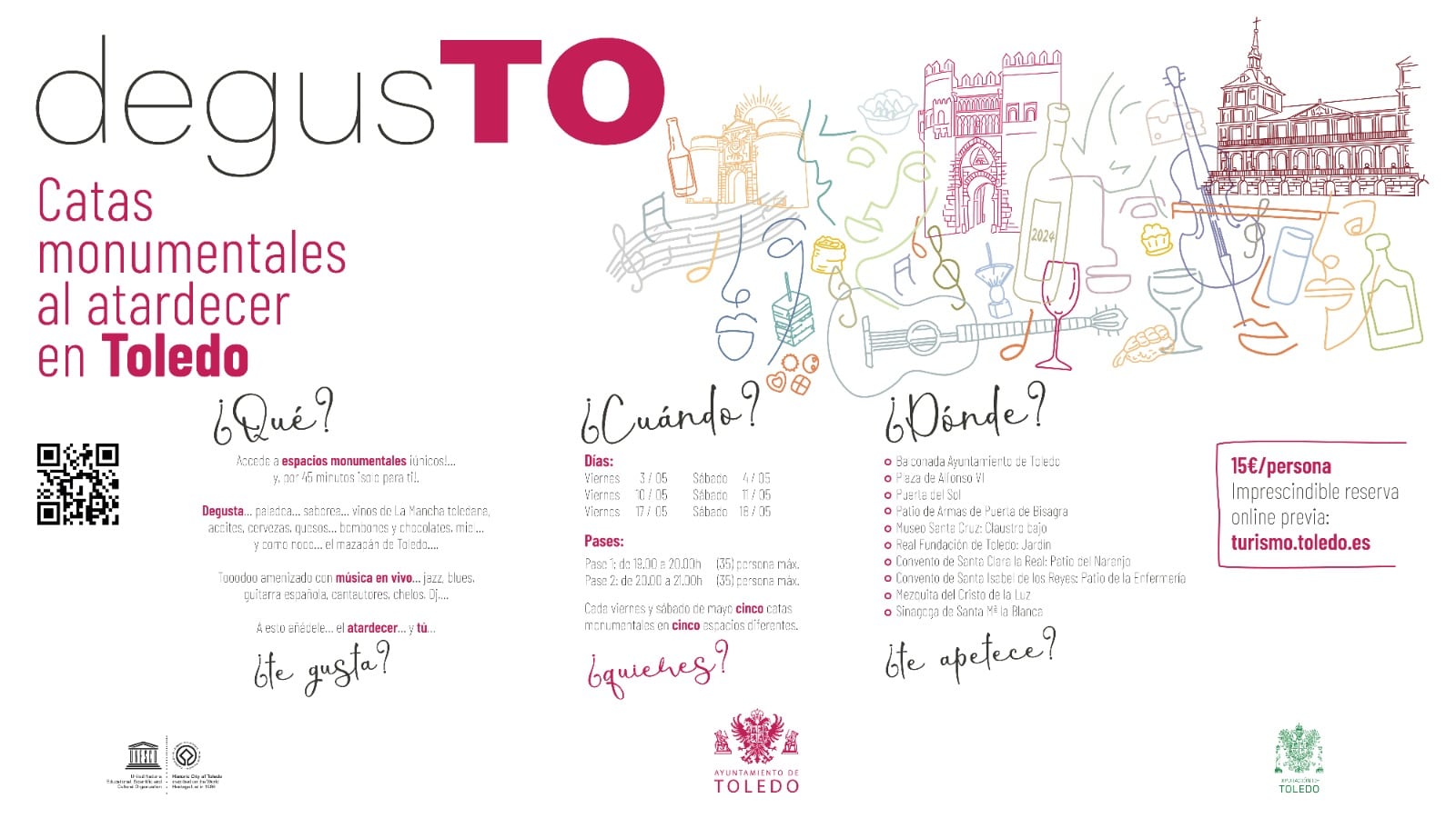 Folleto publicitario con las fechas de la nueva iniciativa &#039;Degusto&#039;, que fusiona vino, gastronomía y Patrimonio en Toledo