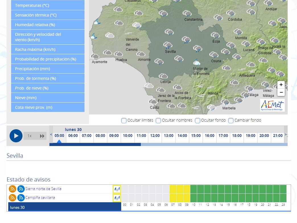 La AEMET ha activado a las siete de la mañana aviso amarillo en Sevilla.