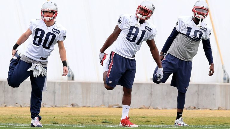 Los jugadores de los Patriots entrenan de cara a la Super Bowl que disputarán este domingo.