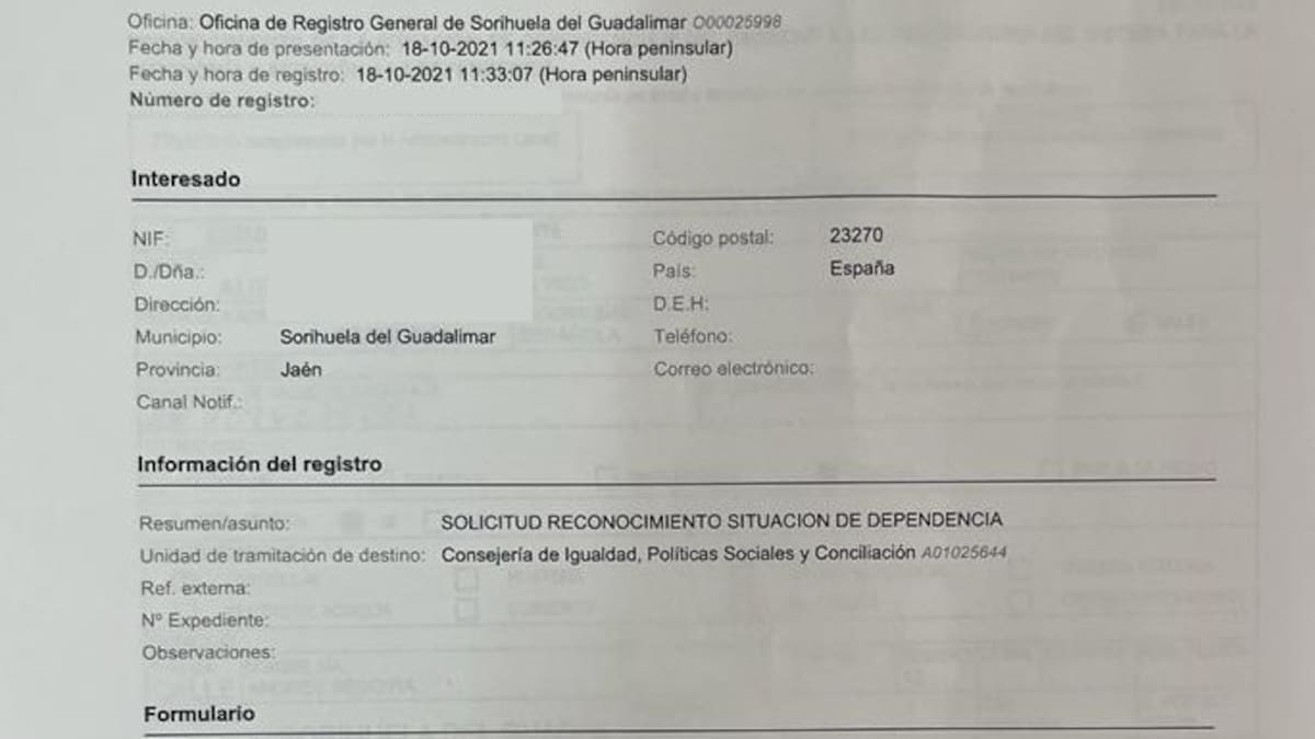 Pide la Ley de Dependencia en 2021 y la Junta de Andalucía ni siquiera ha registrado su solicitud 2 años después.