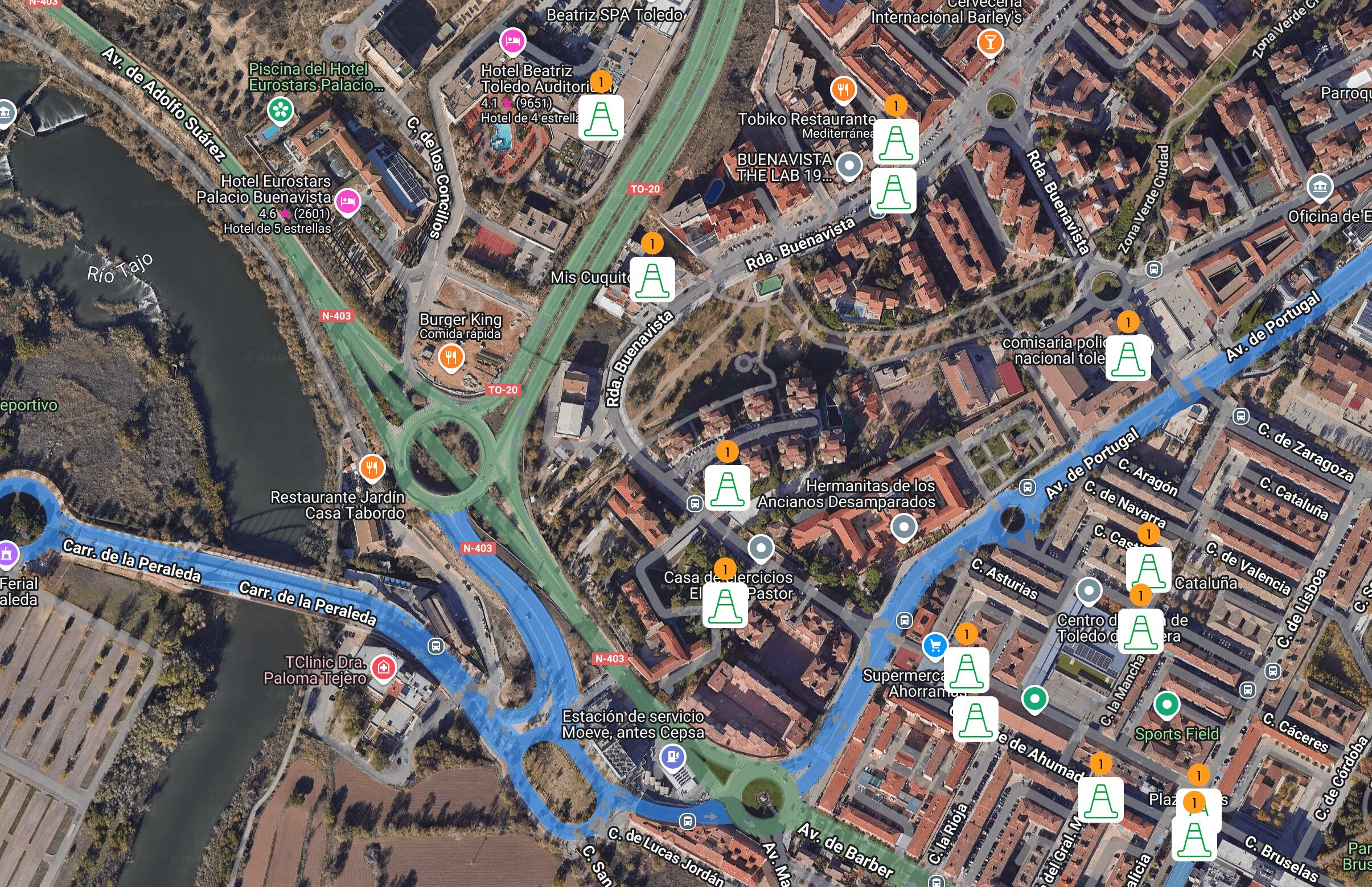 Los símbolos de los conos señalizan las zonas en las que se ha producido el corte en el suministro eléctrico