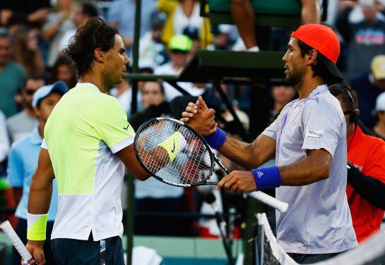 Verdasco y Nadal se saludan durante el Open de Miami