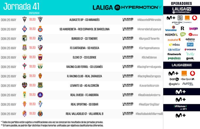 La jornada 41 se jugará toda el domingo día 26 de mayo