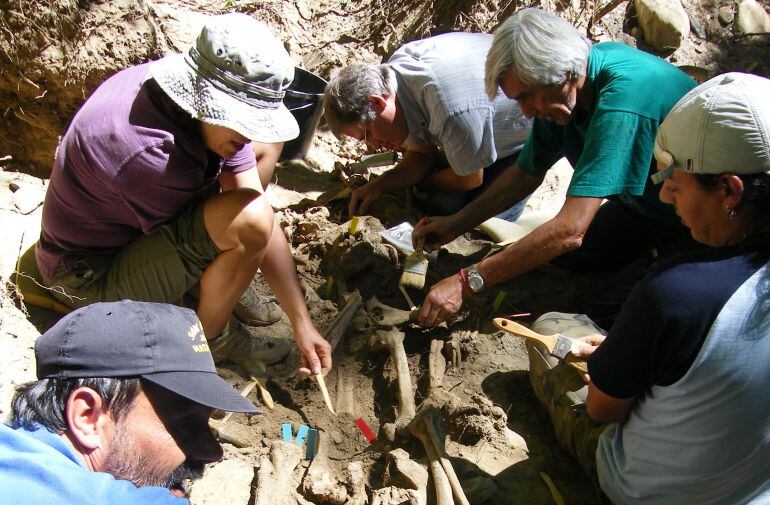 Exhumación, por parte de la Asociación para la Recuperación de la Memoria Histórica (ARMH), de un fosa de represaliados de la Guerra Civil española en el Bierzo (León).