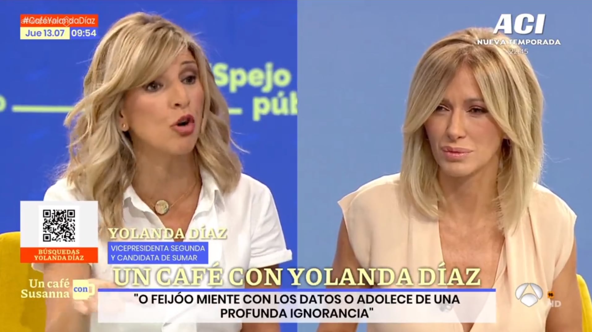 Yolanda Díaz junto a Susanna Griso en Espejo Público.