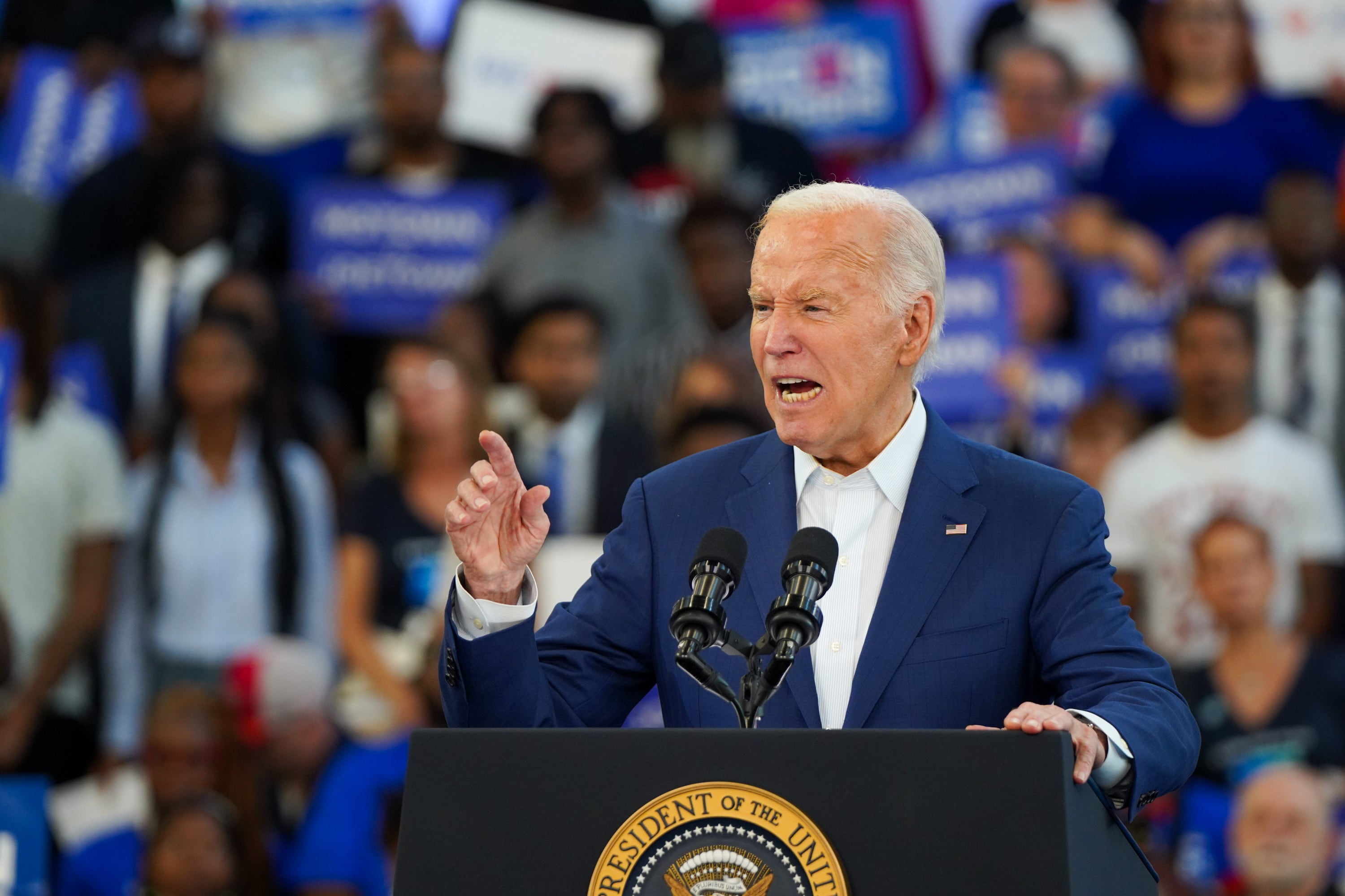 El presidente de EEUU Joe Biden, en un mitin en Míchigan