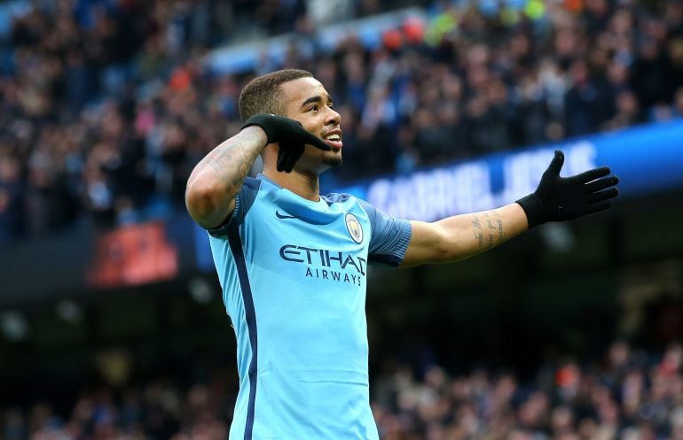 Gabriel Jesús celebra su gol ante el Swansea.