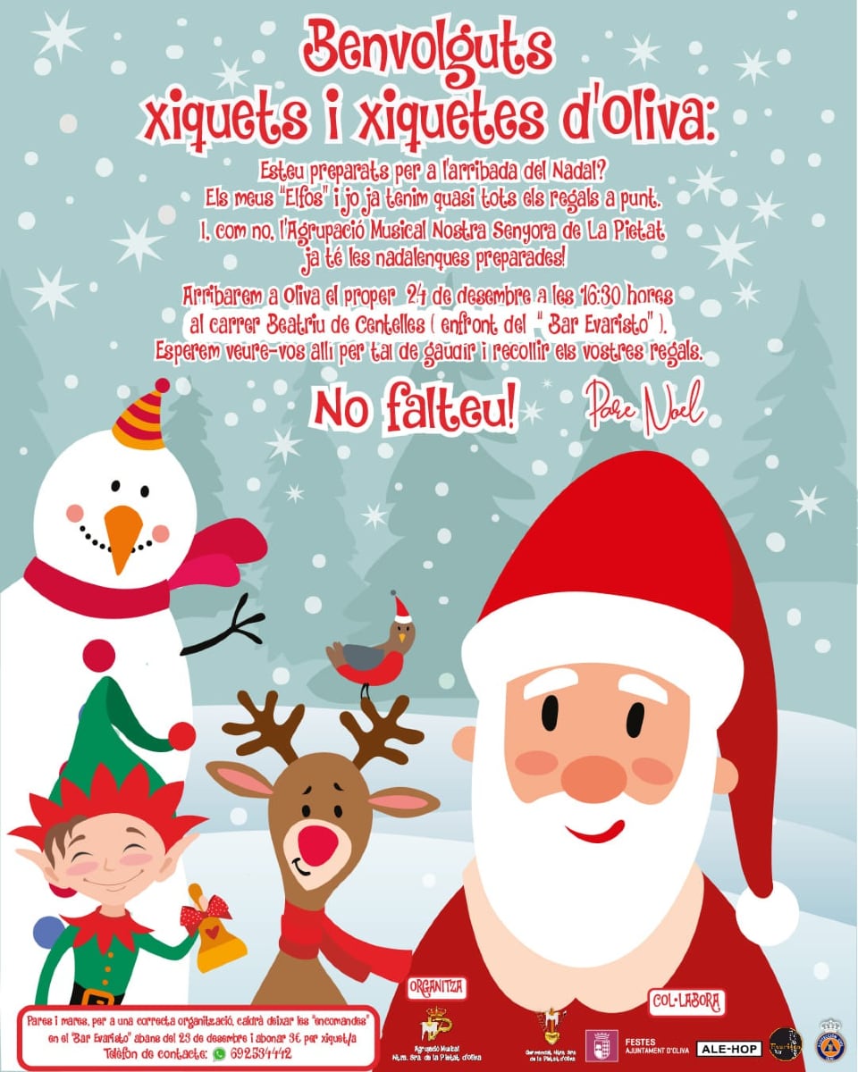 Cartel visita Papá Noel a los niños y niñas de Oliva