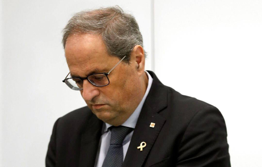 El presidente de la Generalitat, Quim Torra, durante su visita de este viernes a la Agencia de Ciberseguridad de Cataluña.