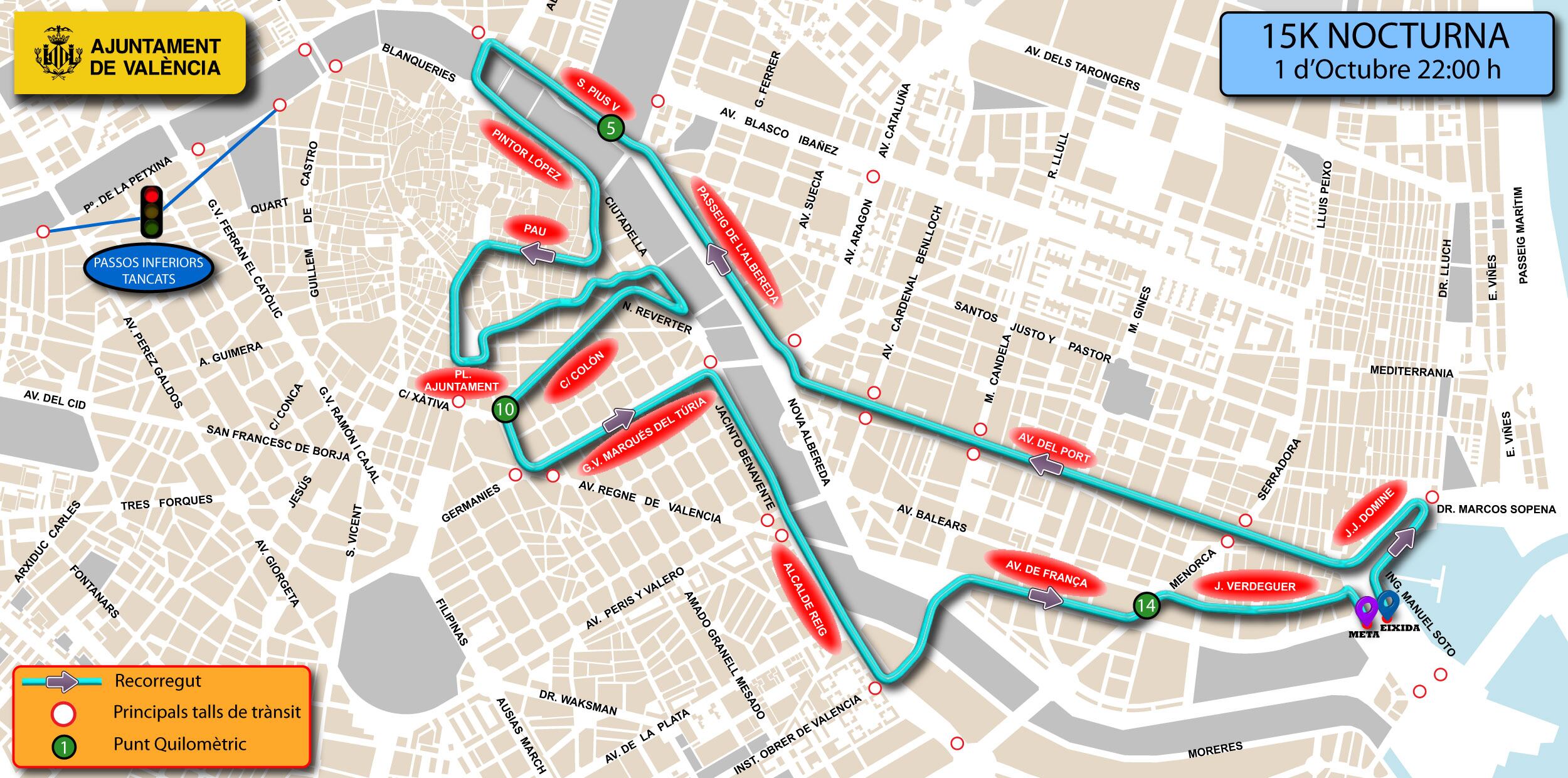 Estas son las calles y accesos cortados por la 15K nocturna