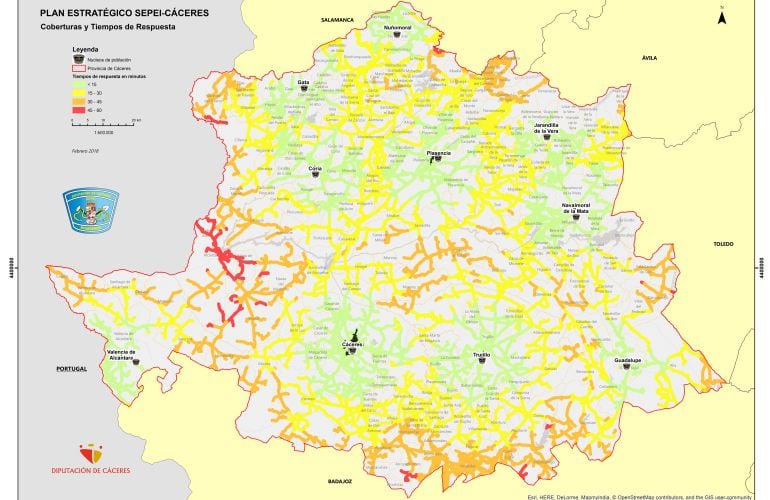 Nuevo Mapa de intervención del SEPEI de Cáceres con los nuevos parques activos