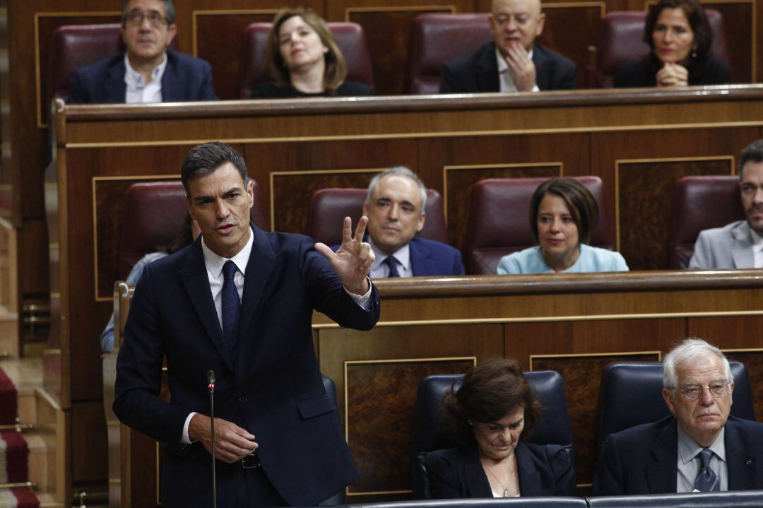 El presidente del Gobierno, Pedro Sánchez, durante la sesión de control al Gobierno en el Congreso.