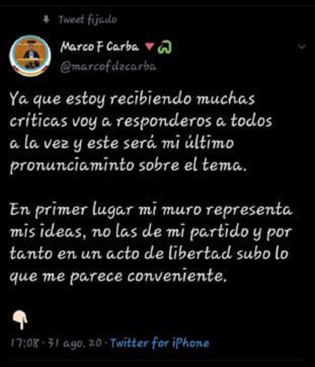 Explicaciones del joven en su cuenta.