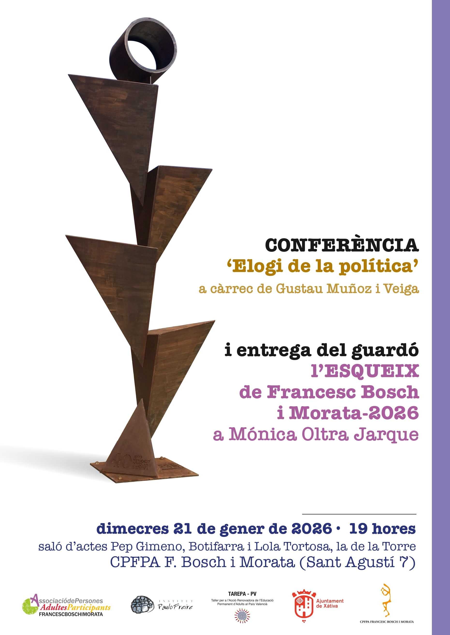 Cartel del acto en la EPA de Xàtiva