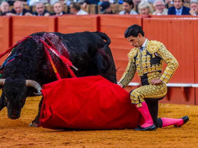 SEVILLA. 01/05/2025. - El diestro Pablo Aguado en su faena durante el sexto festejo de abono que se celebra hoy jueves en La Real Maestranza de Sevilla. EFE/ Raúl Caro.