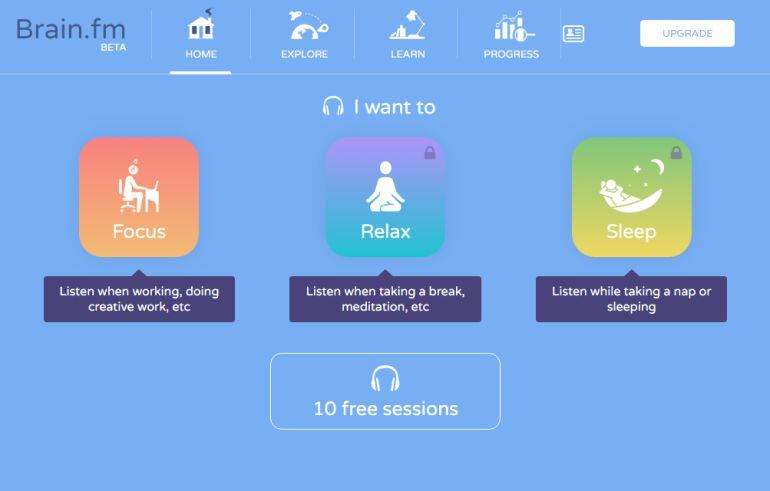 Modalidades que ofrece la aplicaión Brain.fm