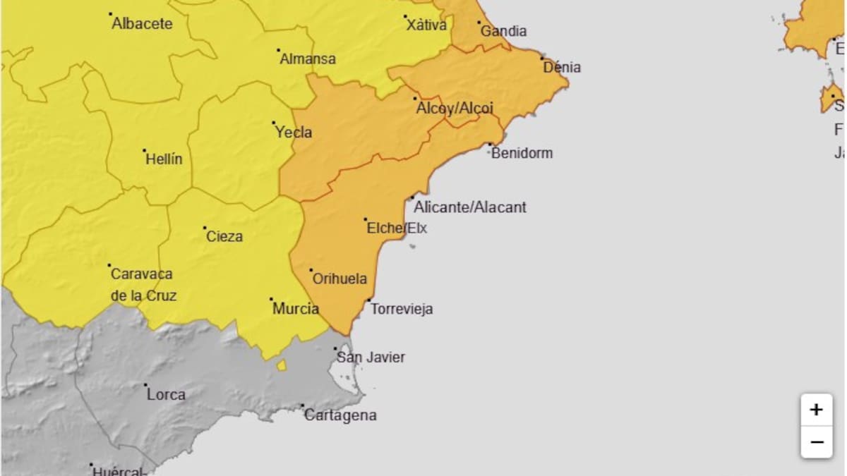AEMET activa aviso especial por chubascos y tormentas en el área mediterránea y nivel naranja en Alicante