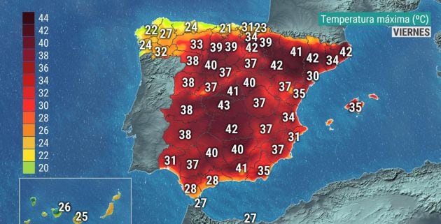 Temperaturas máximas para este viernes.