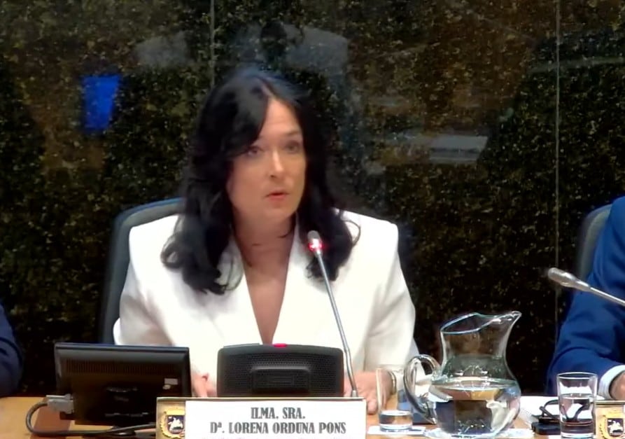 Lorena Orduna, en el pleno, durante su contestación al concejal socialista Ramón Lasaosa