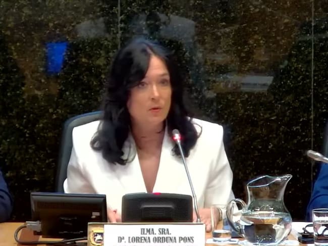 Lorena Orduna, en el pleno, durante su contestación al concejal socialista Ramón Lasaosa