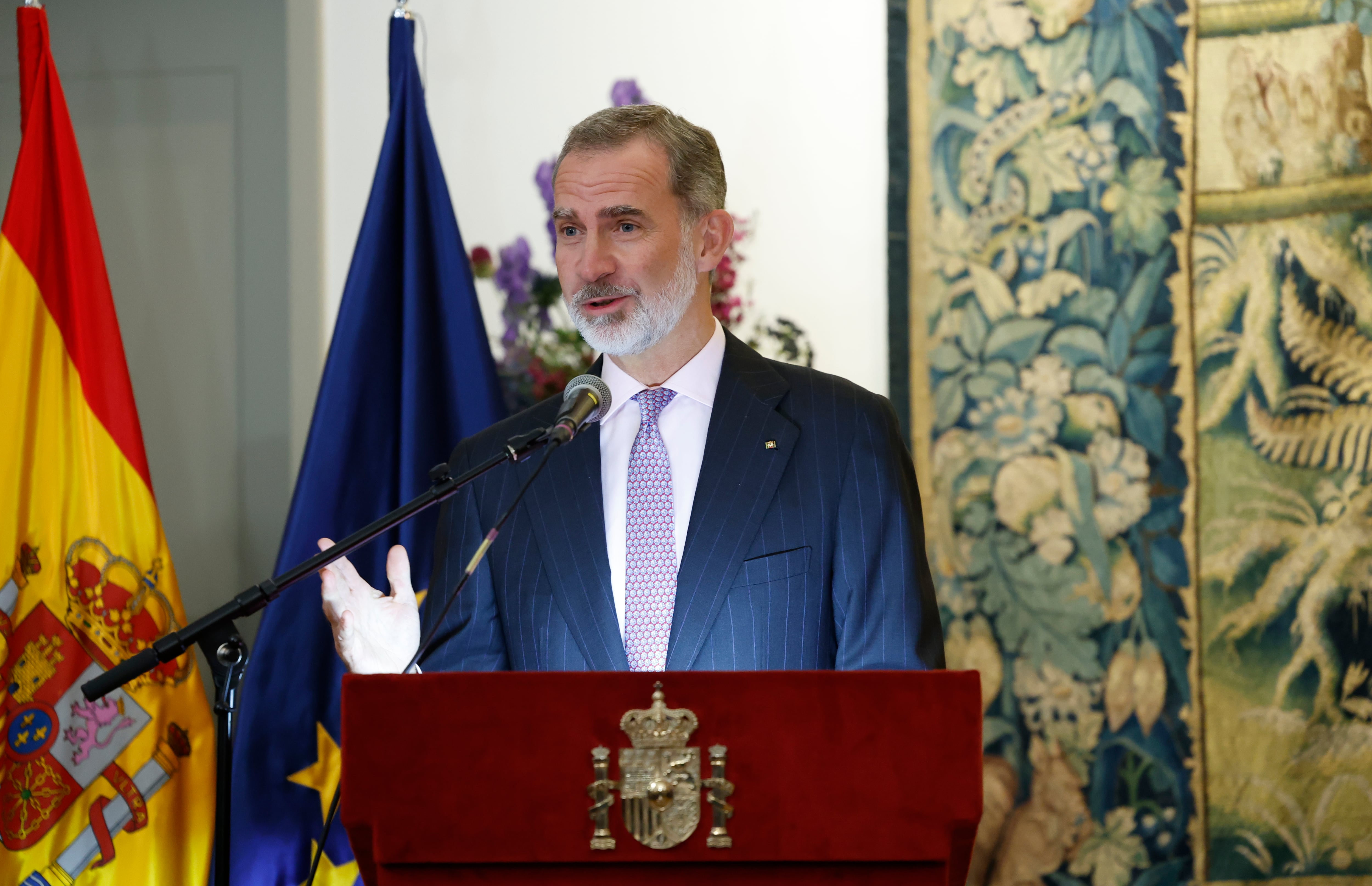 El rey Felipe VI durante su discurso este domingo en Berlín, en la recepción a la colectividad española residente en Alemania.