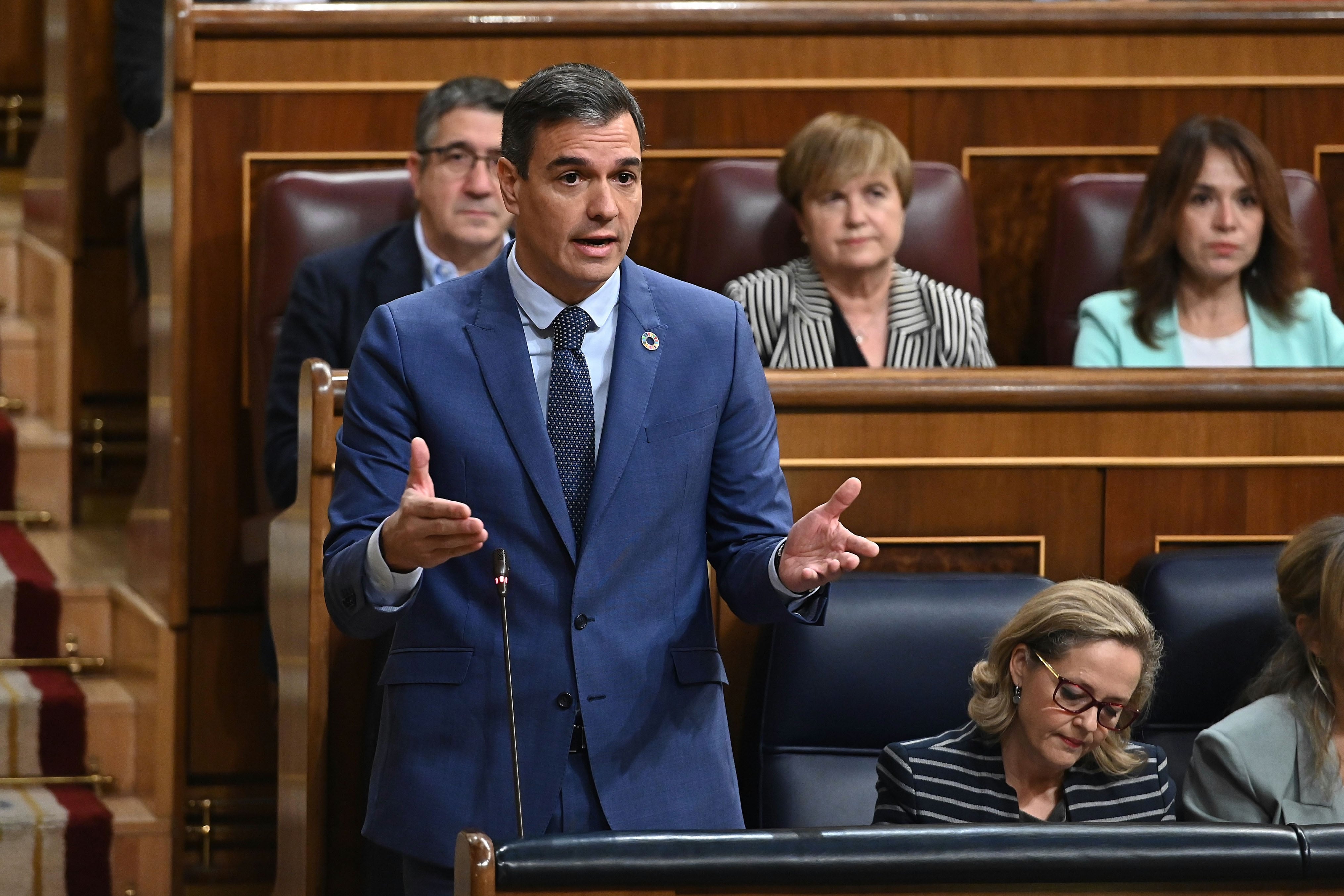 El presidente del Gobierno, Pedro Sánchez, interviene durante la sesión de control al Gobierno.