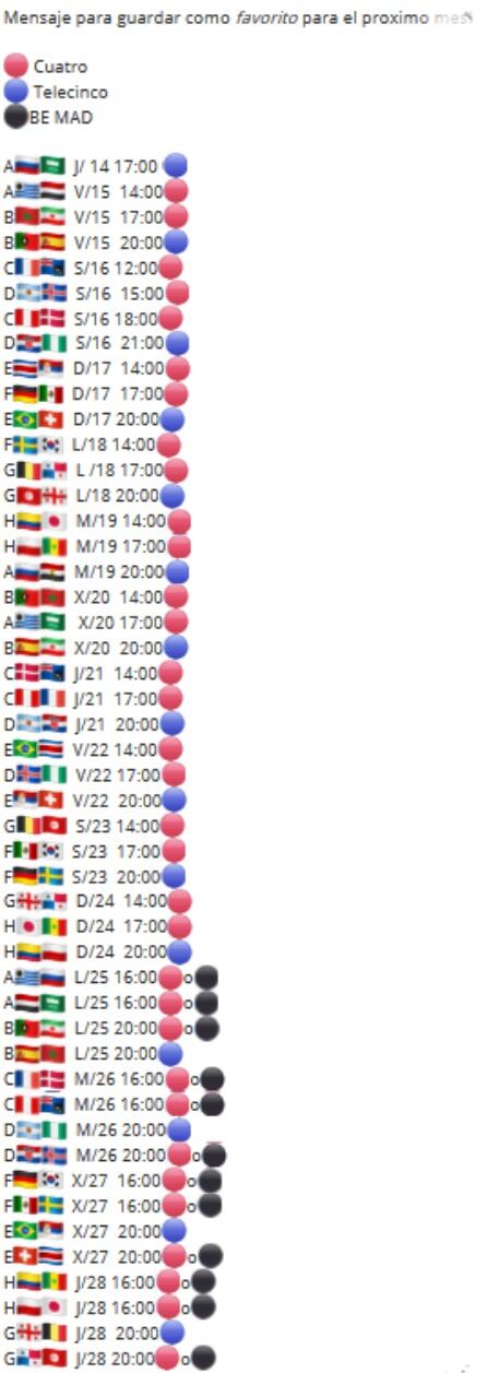 El mensaje de Whatsapp con los horarios de Mundial 2018 de Rusia