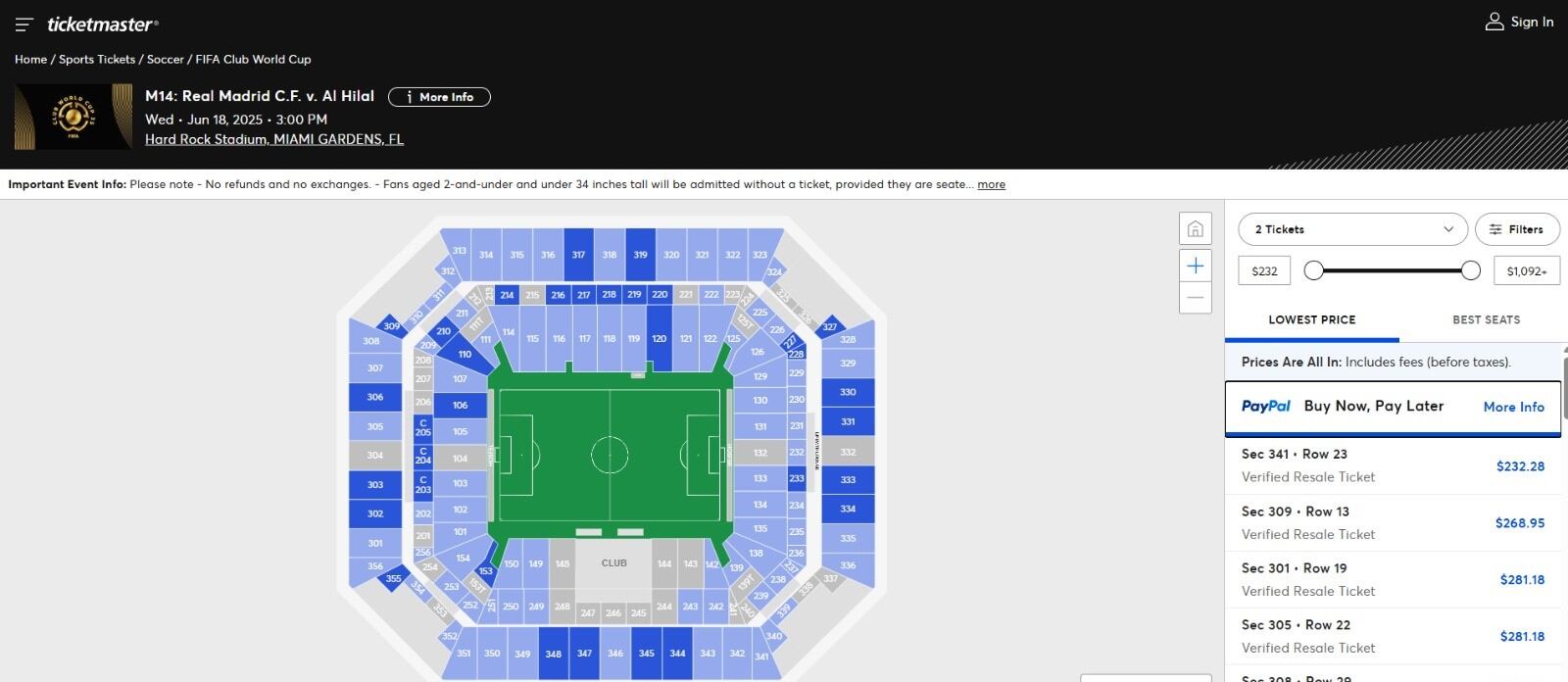 Entradas disponibles para el primer partido del Real Madrid en el Mundial de Clubes