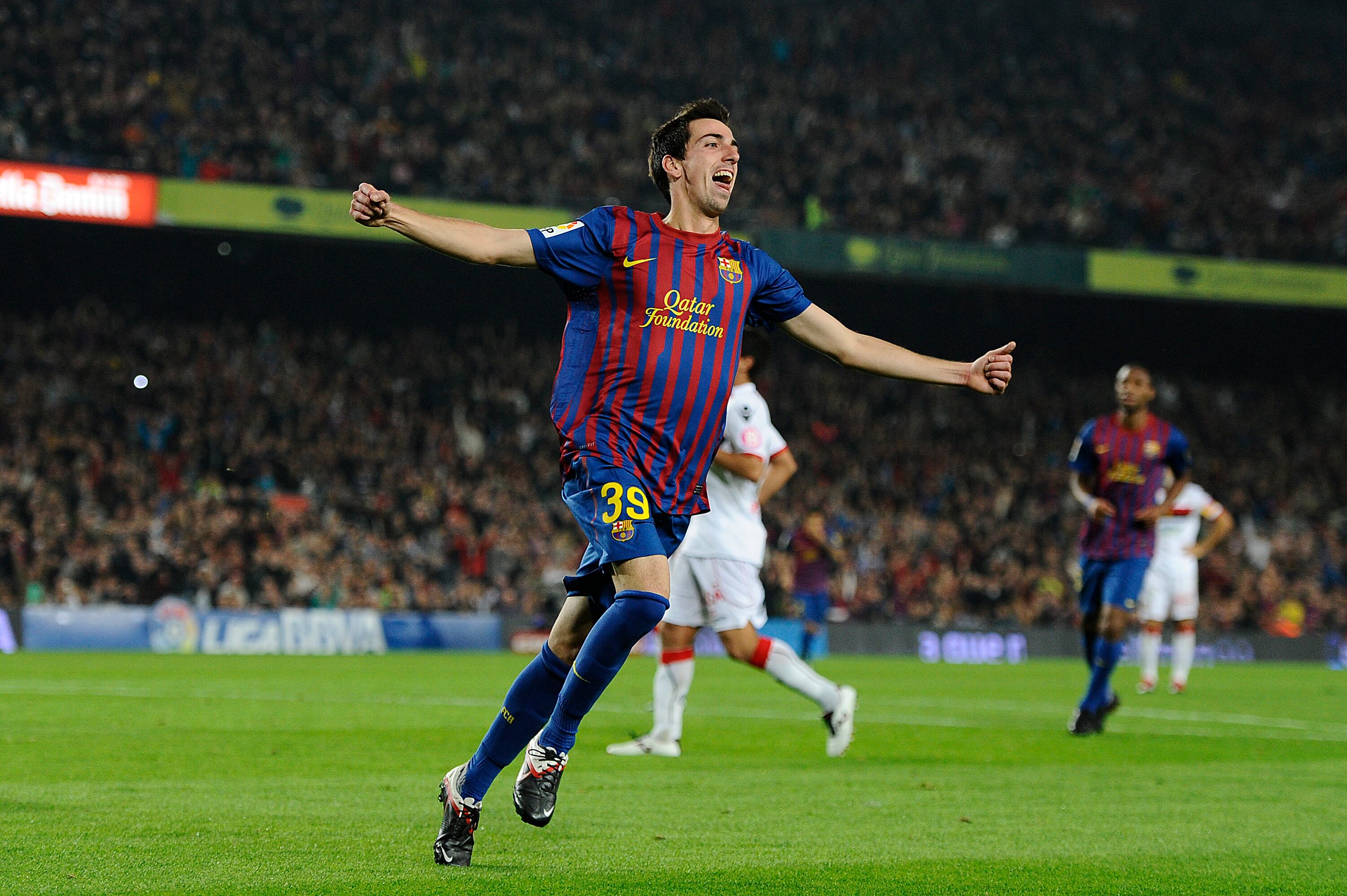 Isaac Cuenca celebra un gol con la camiseta del FC Barcelona
