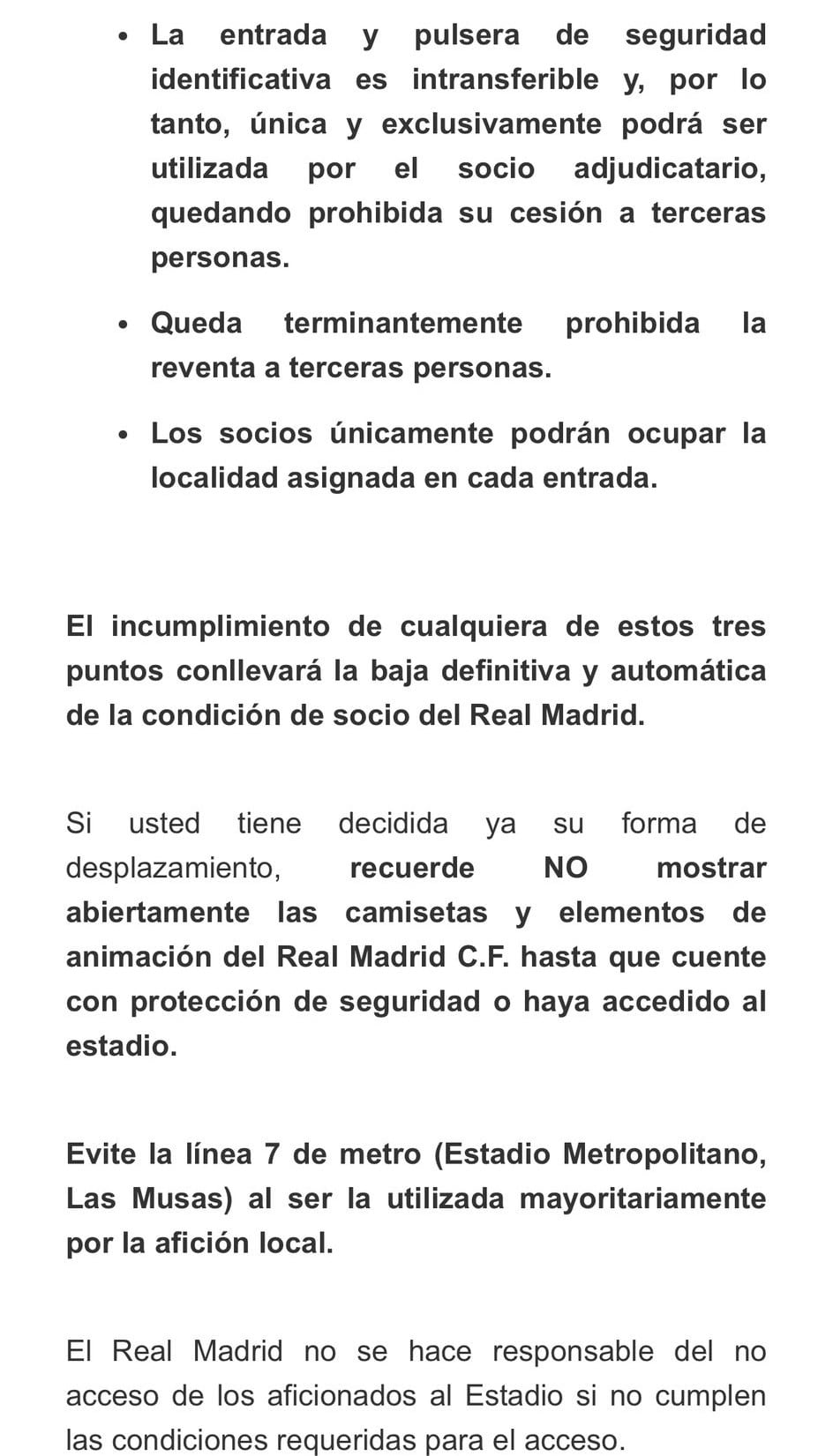 Mensaje recibido por los socios del Real Madrid