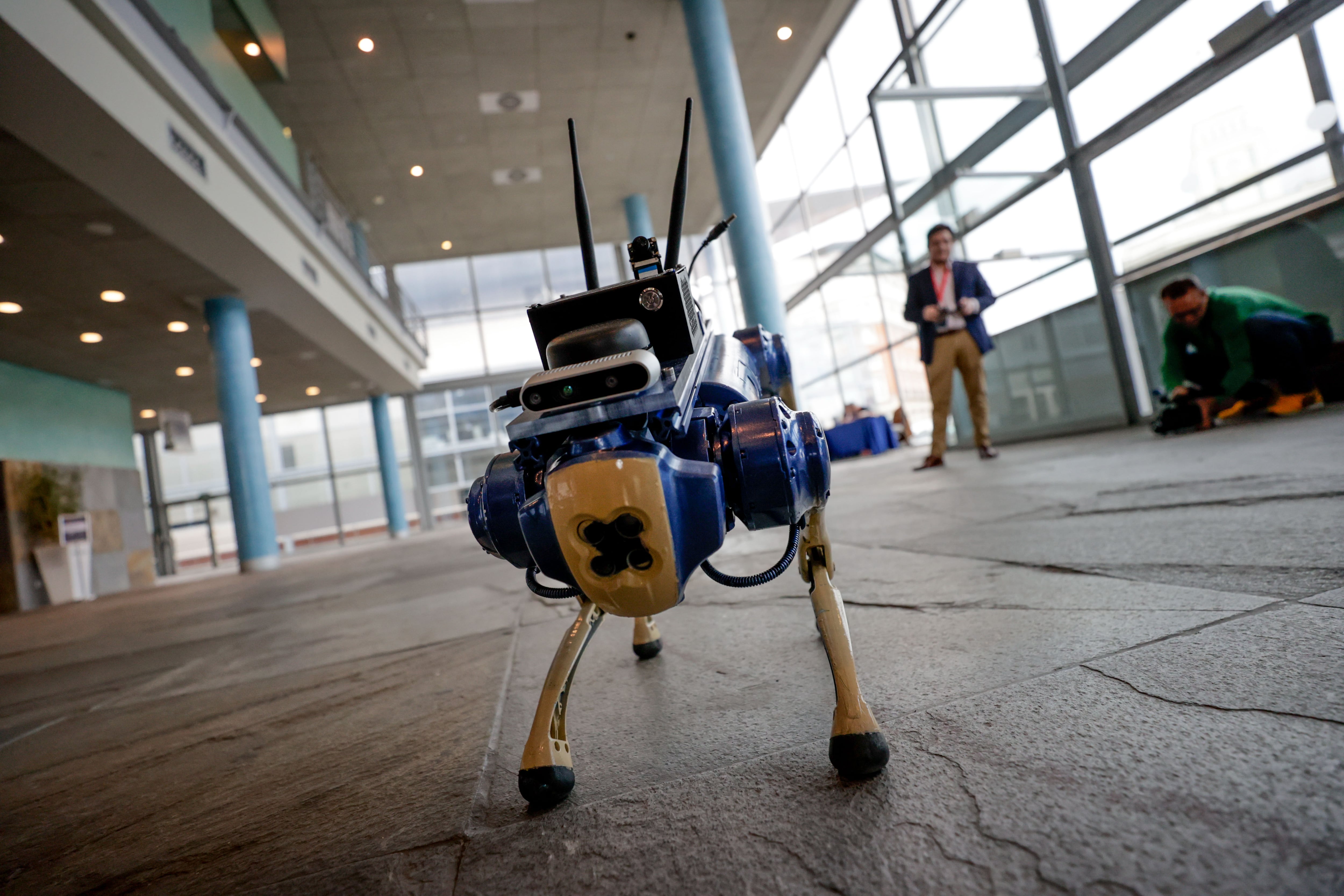 A CORUÑA, 04/05/2023.- El perro-robot &#039;Tefi&#039;, dotado con inteligencia artificial, es una propuesta de apoyo seguro para invidentes o personas dependientes que ha generado expectación este jueves en Ecosystems2030. EFE/Cabalar
