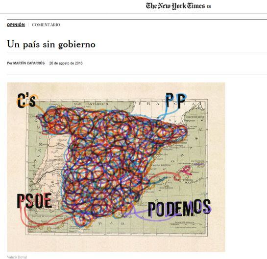 En la versión en español de The New York Times, la situación política se describe con el titular &quot;Un país sin gobierno&quot;