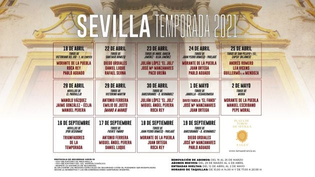 Estos son los carteles de la temporada 2021 en la Maestranza de Sevilla