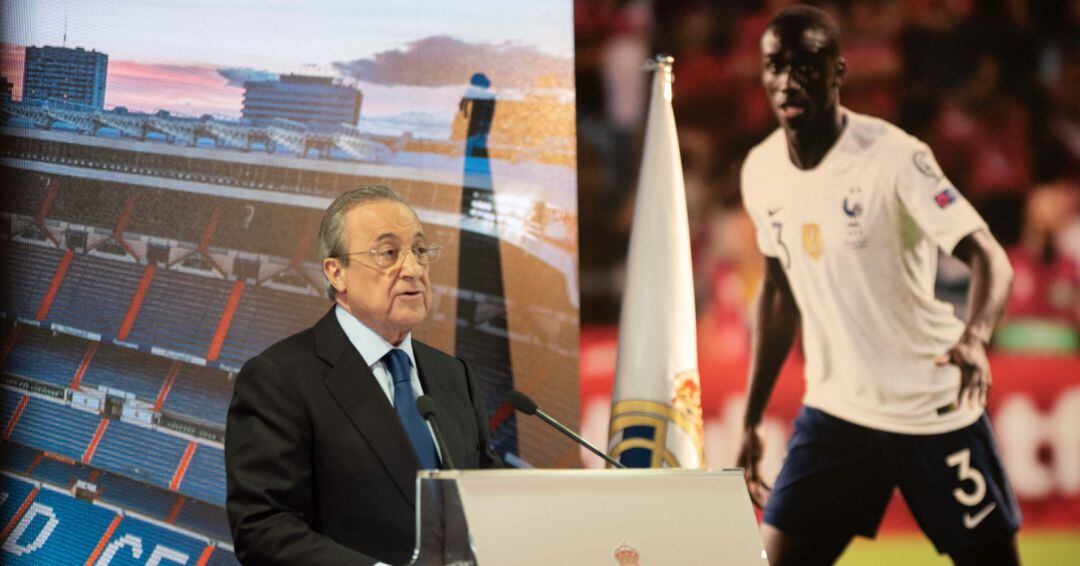 Florentino Pérez, durante la presentación de Mendy