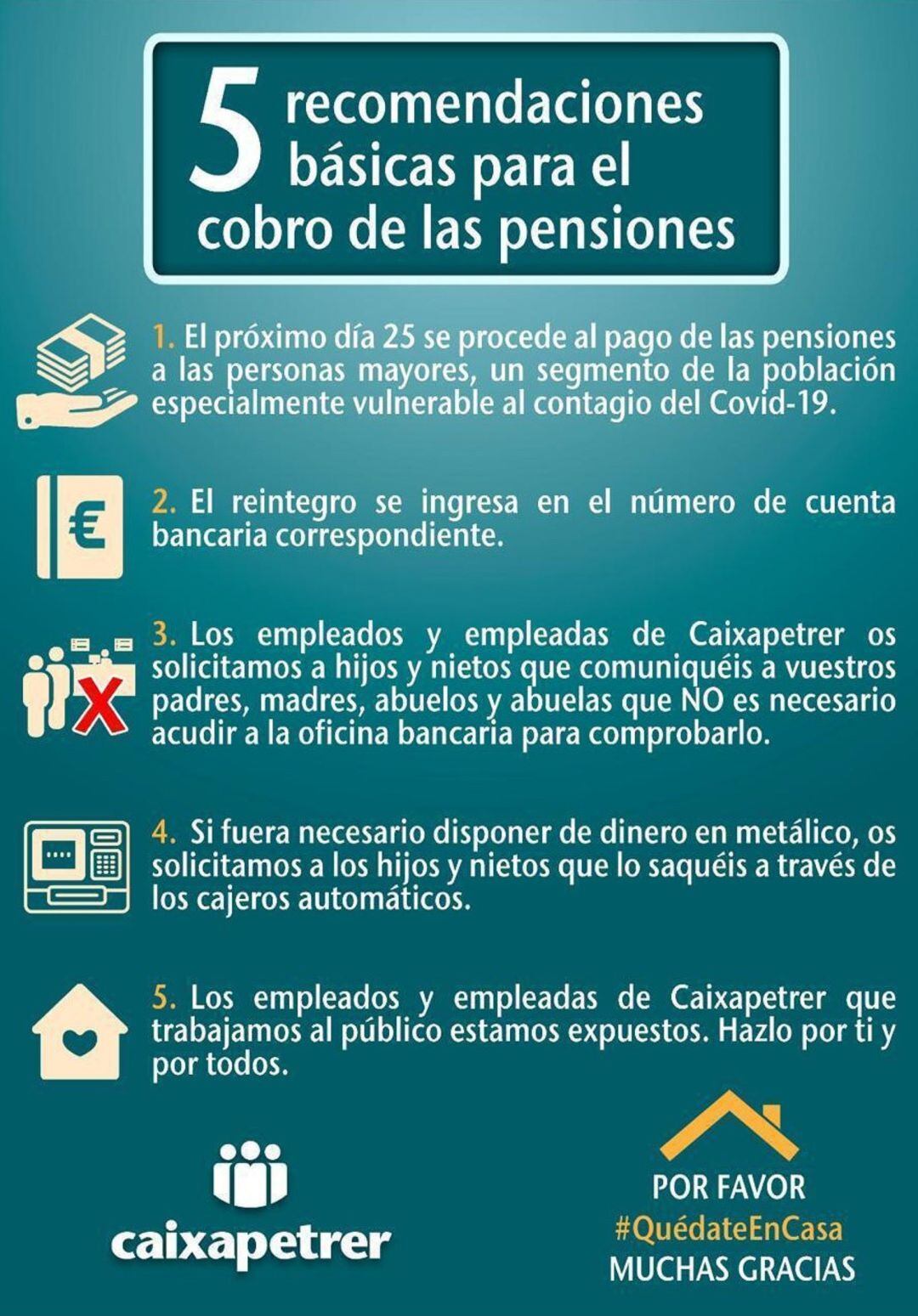 Las sucursales bancarias de Elda y Petrer piden a jubilados que no acudan a comprobar el cobro de la pensión para evitar riesgos innecesarios