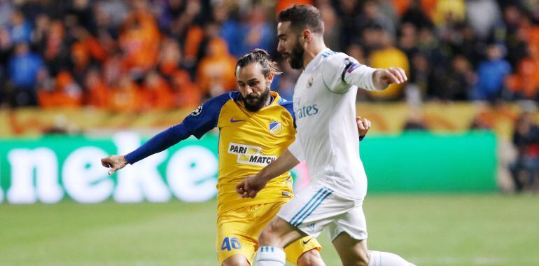 Carvajal, durante el partido de Champions ante el Apoel