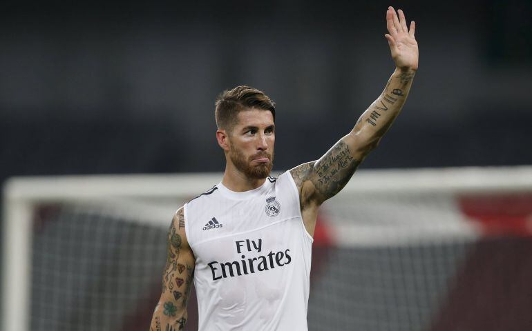 Sergio Ramos, durante un entrenamiento de la gira asiática con el Real Madrid