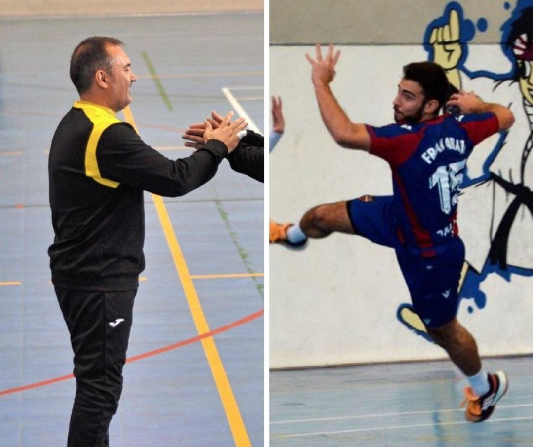 El portero Alberto Miranda, en las filas de Balonmano Soria, y Fran Abajo (d) con los colores de Levante.