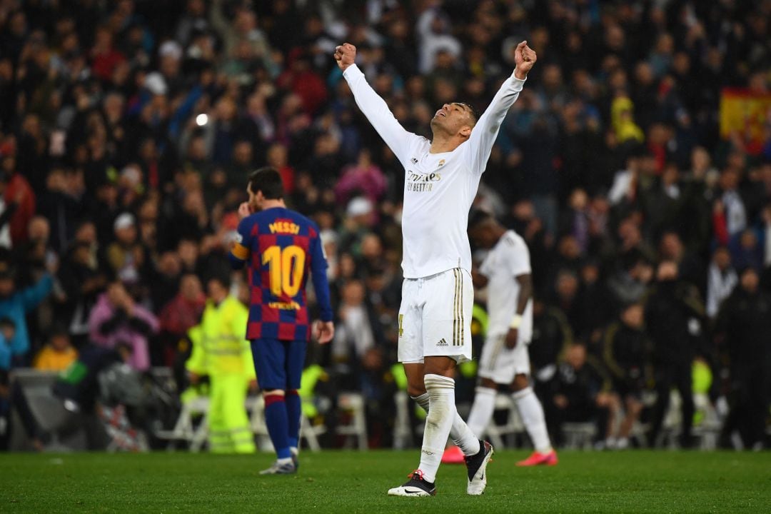 Casemiro celebra, en El Clásico