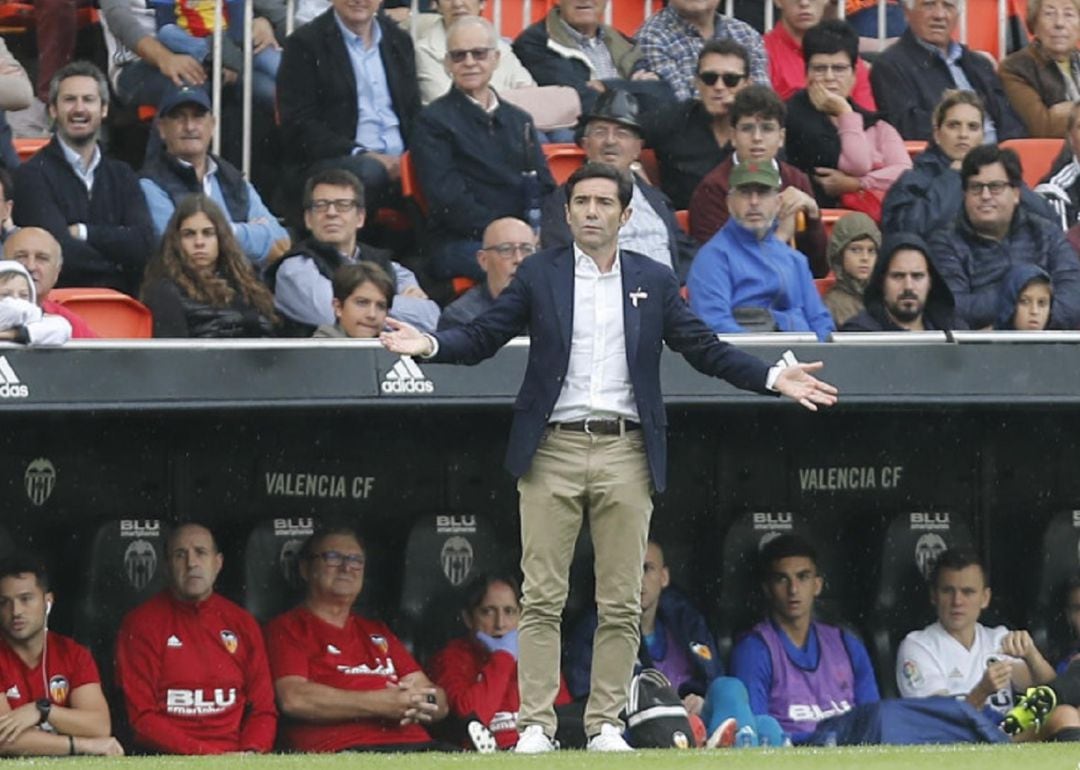 Marcelino en el banquillo de Mestalla ante el Leganés