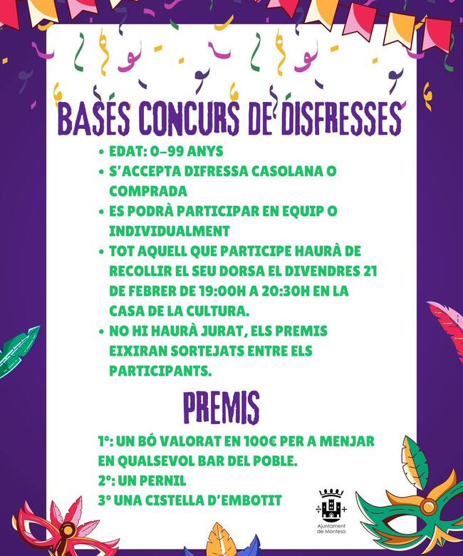 Bases del concurso de disfraces en Montesa. Fuente: Ajuntament de Montesa