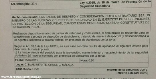 Documento gráfico de la multa objeto de polémica.